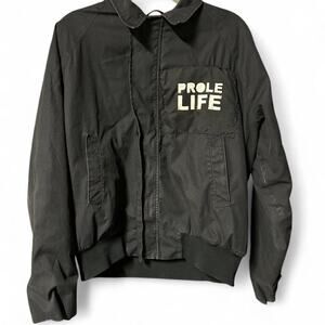 Custom small vintage black mechanic chore jacket w Prole Life and geese patch
